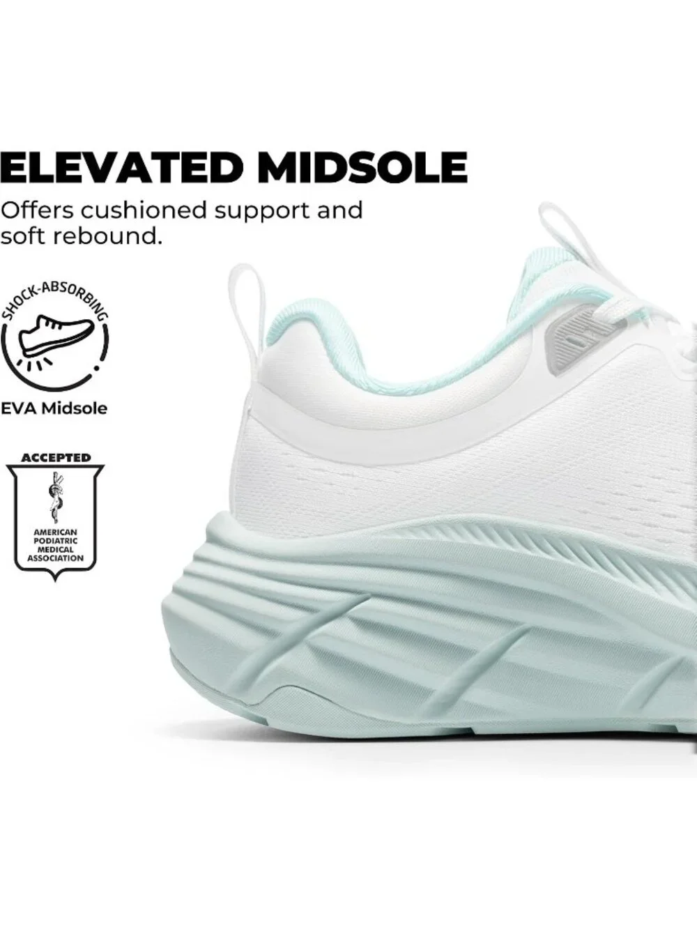 Women's White Blue Walking Shoes Lace Up Round Toe Athletic Breathable Sneakers